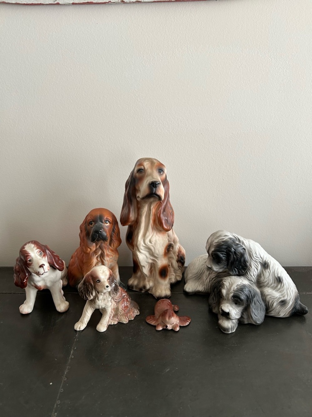 Vintage Ceramic Spaniel Dog Figurines-Lot of 6- Japan Mid Century Decor